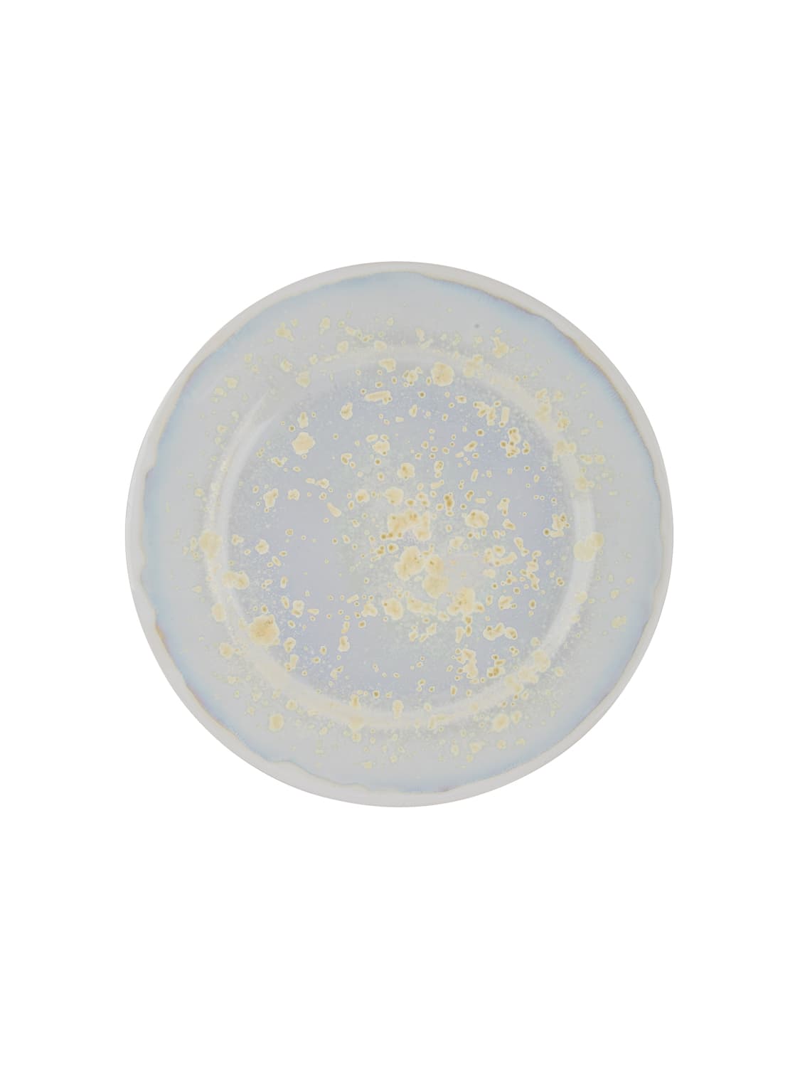 Pearl Oyster ceramic dinner plate with soft blue glaze and golden speckled detailing by Alison Evans.