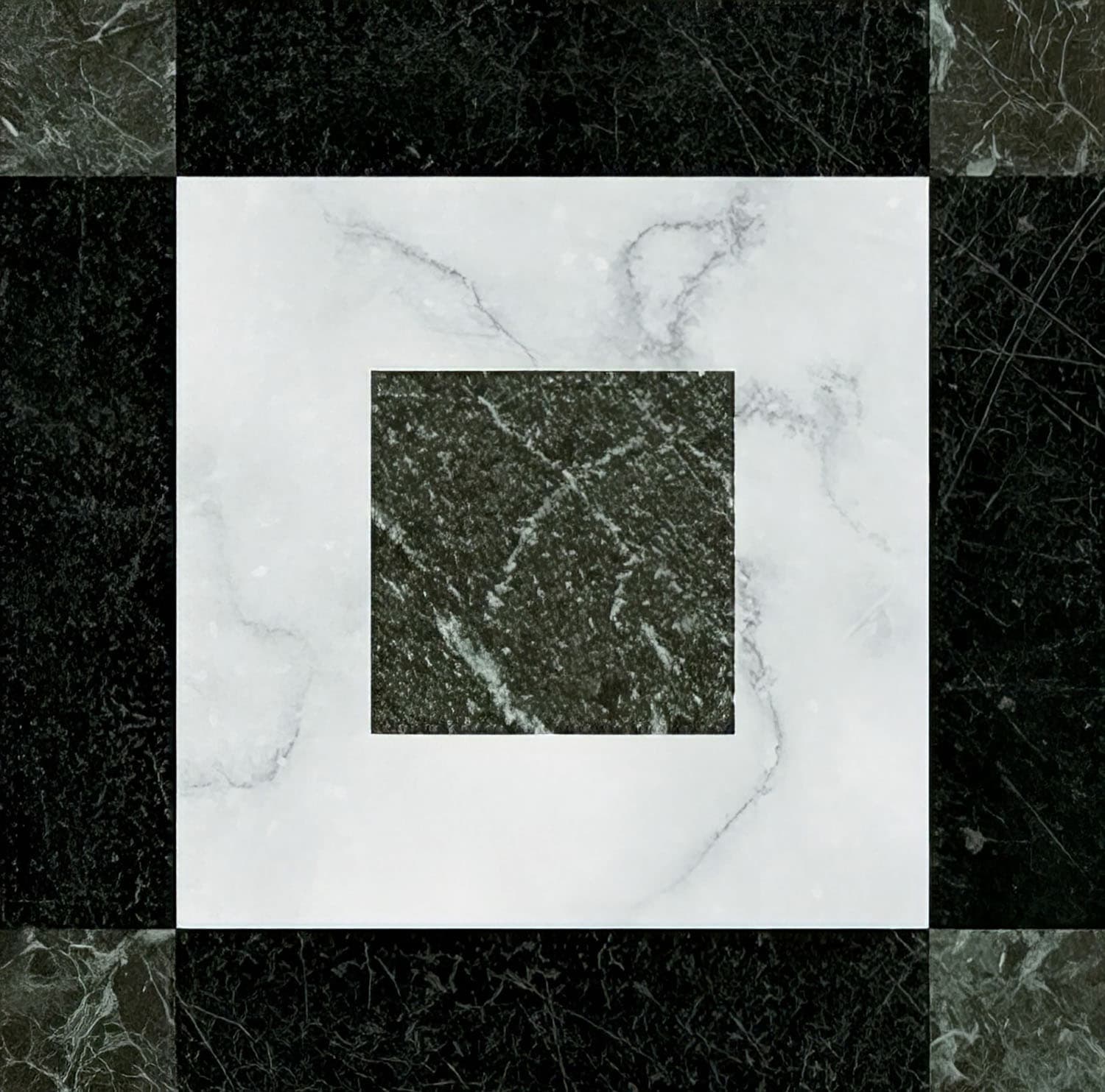 Square tile in black, white and green.