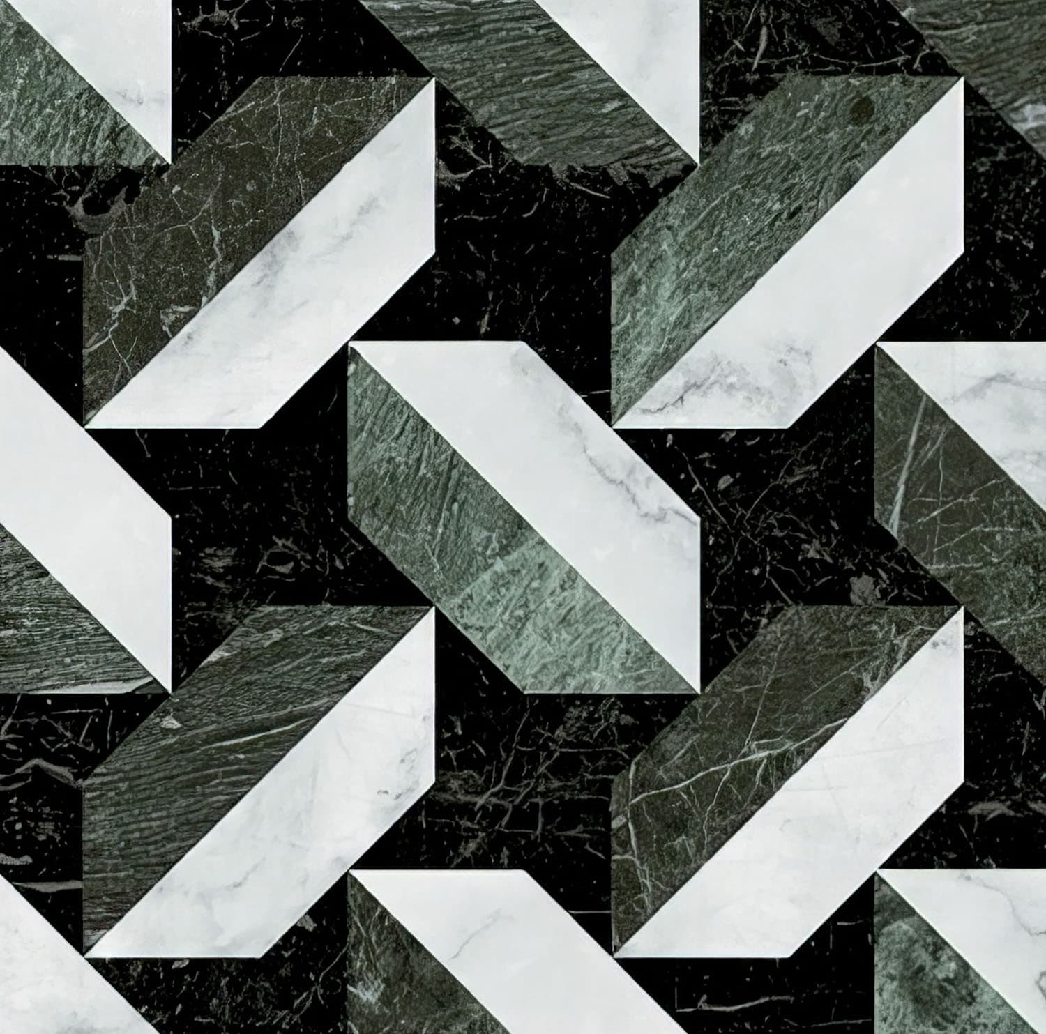 Chain tile in black, white and green.