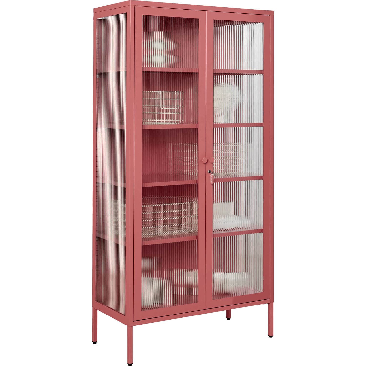 pink cabinet with frosted glass doors