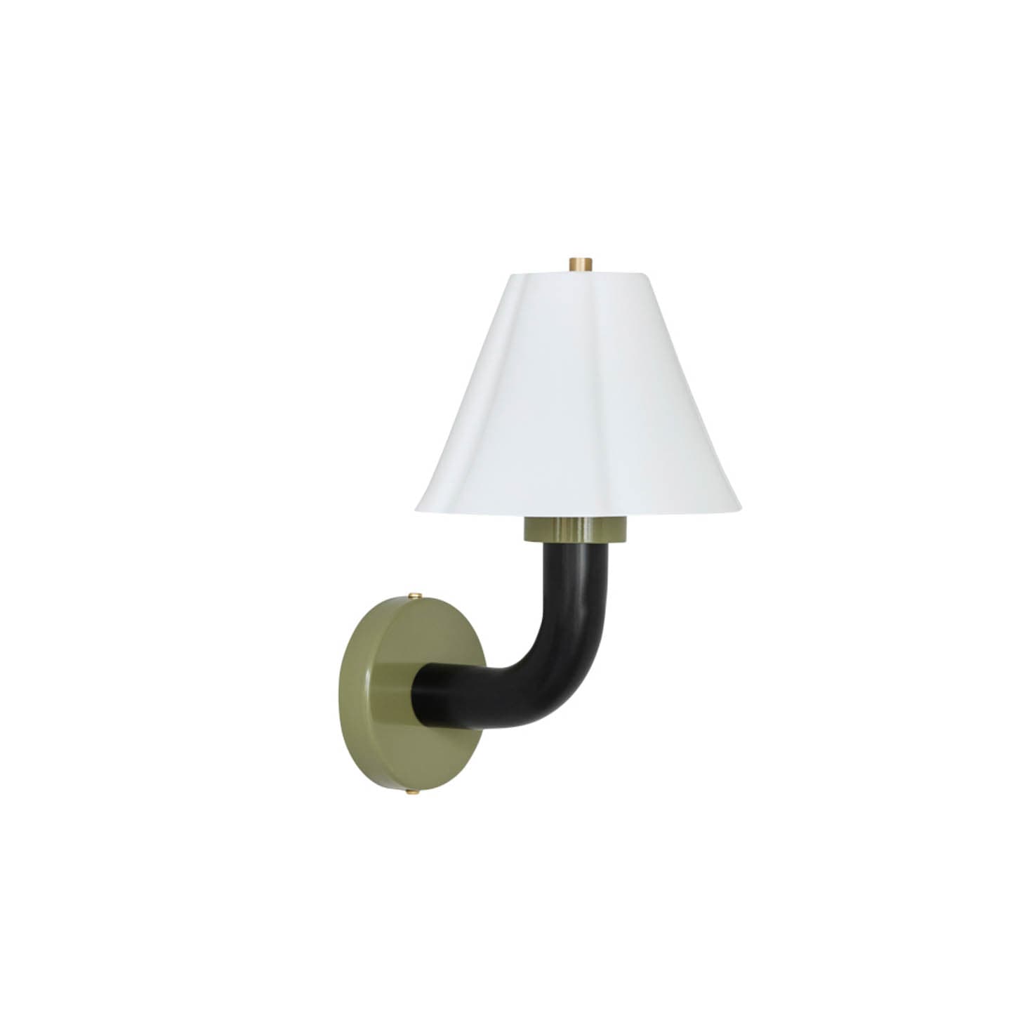 wall light with a green and black base and a classic white shade