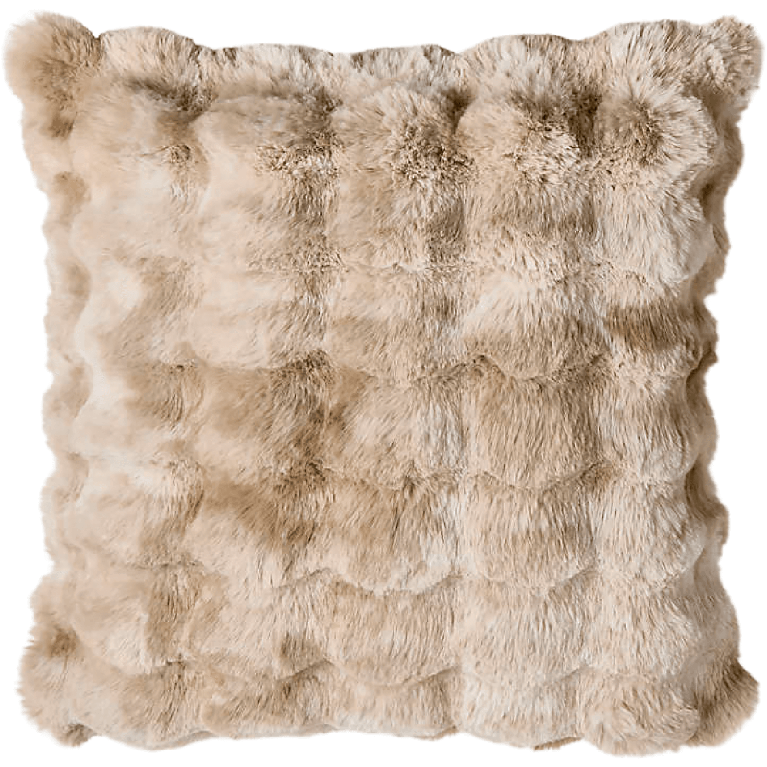 A square throw pillow covered in a beige fur pillow case.