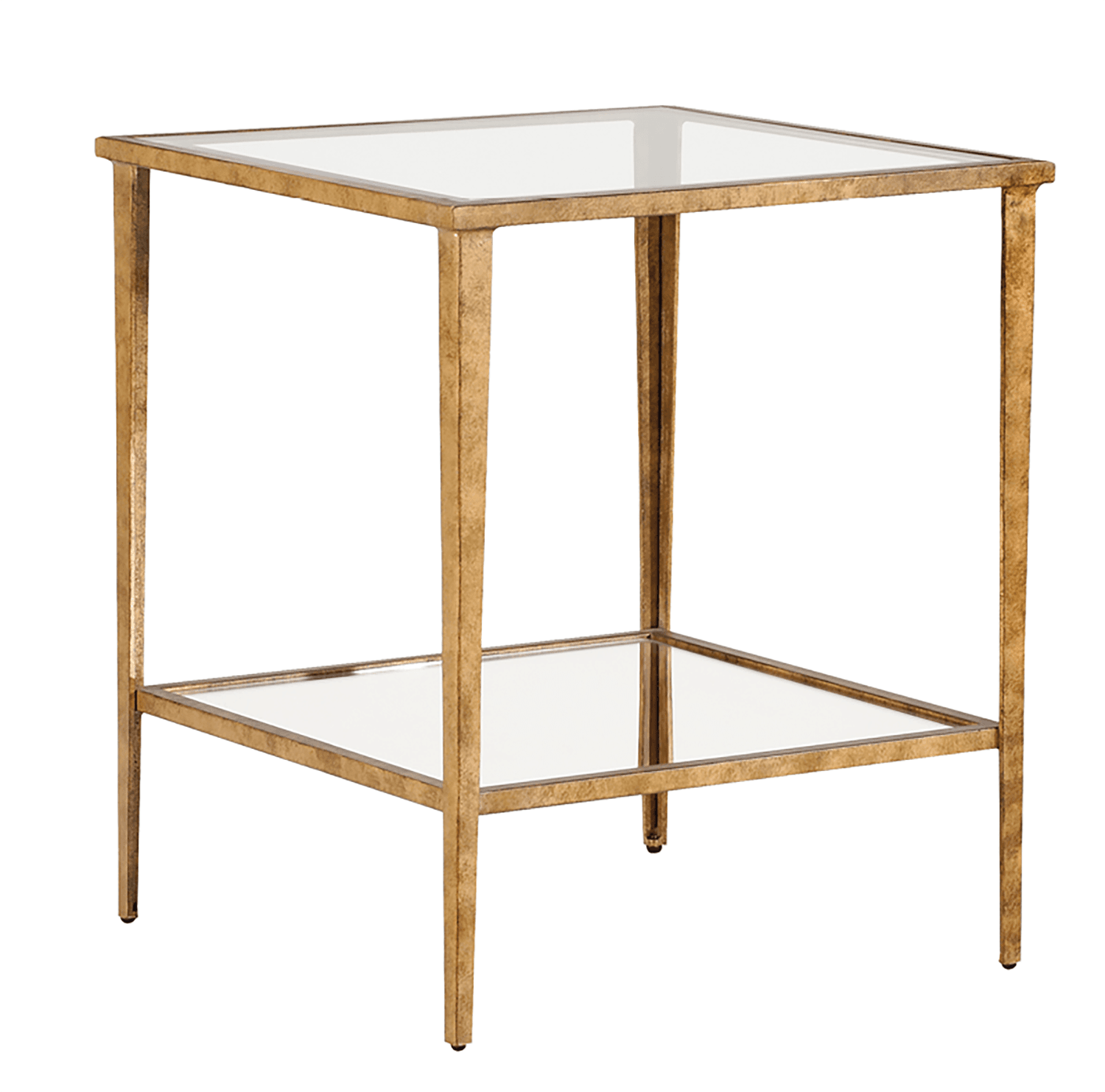 end table with gold legs and 2 glass tabletops