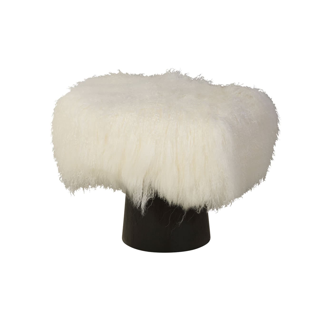stool with white shaggy fabric seat