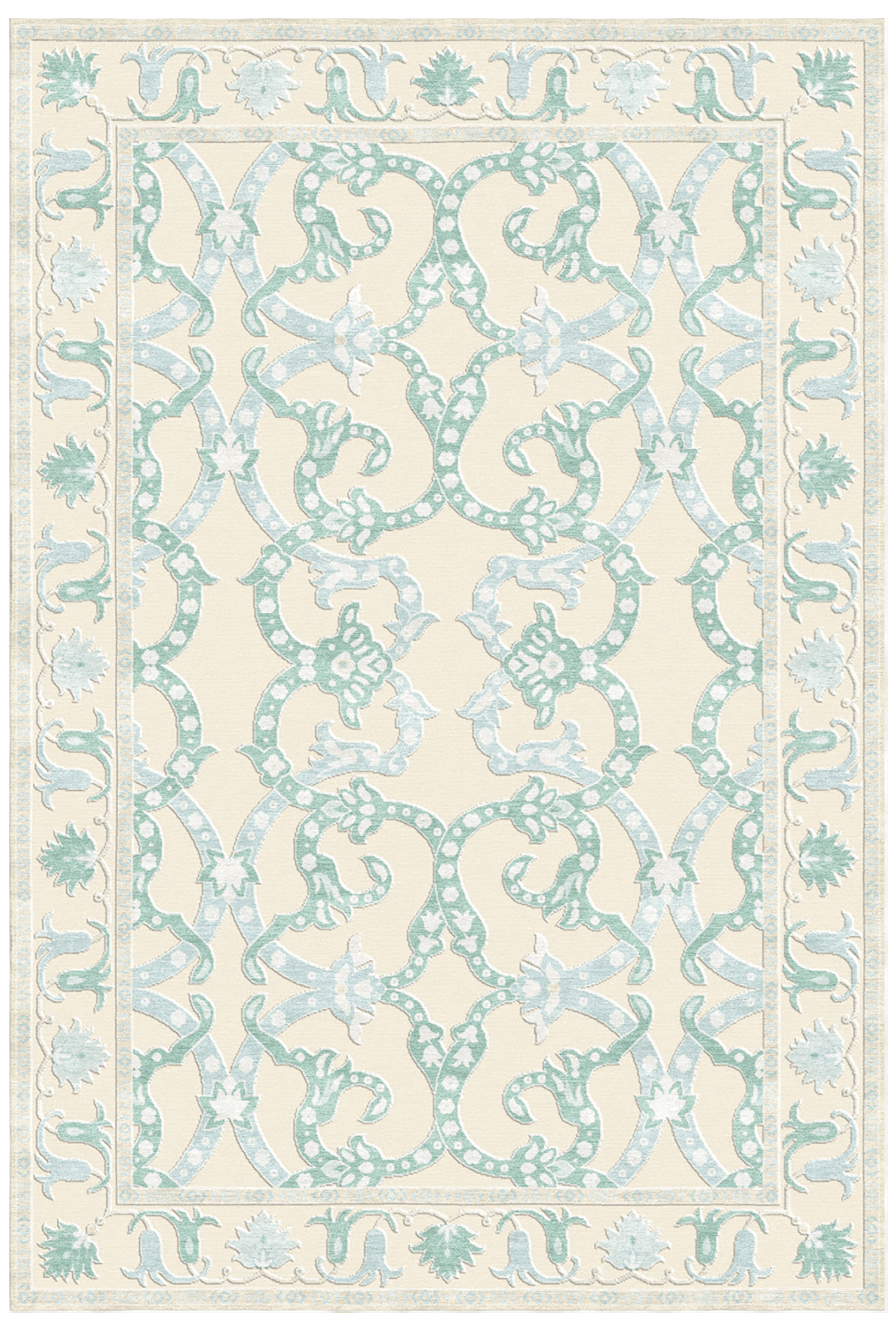 blue and white Tibetan knot rug
