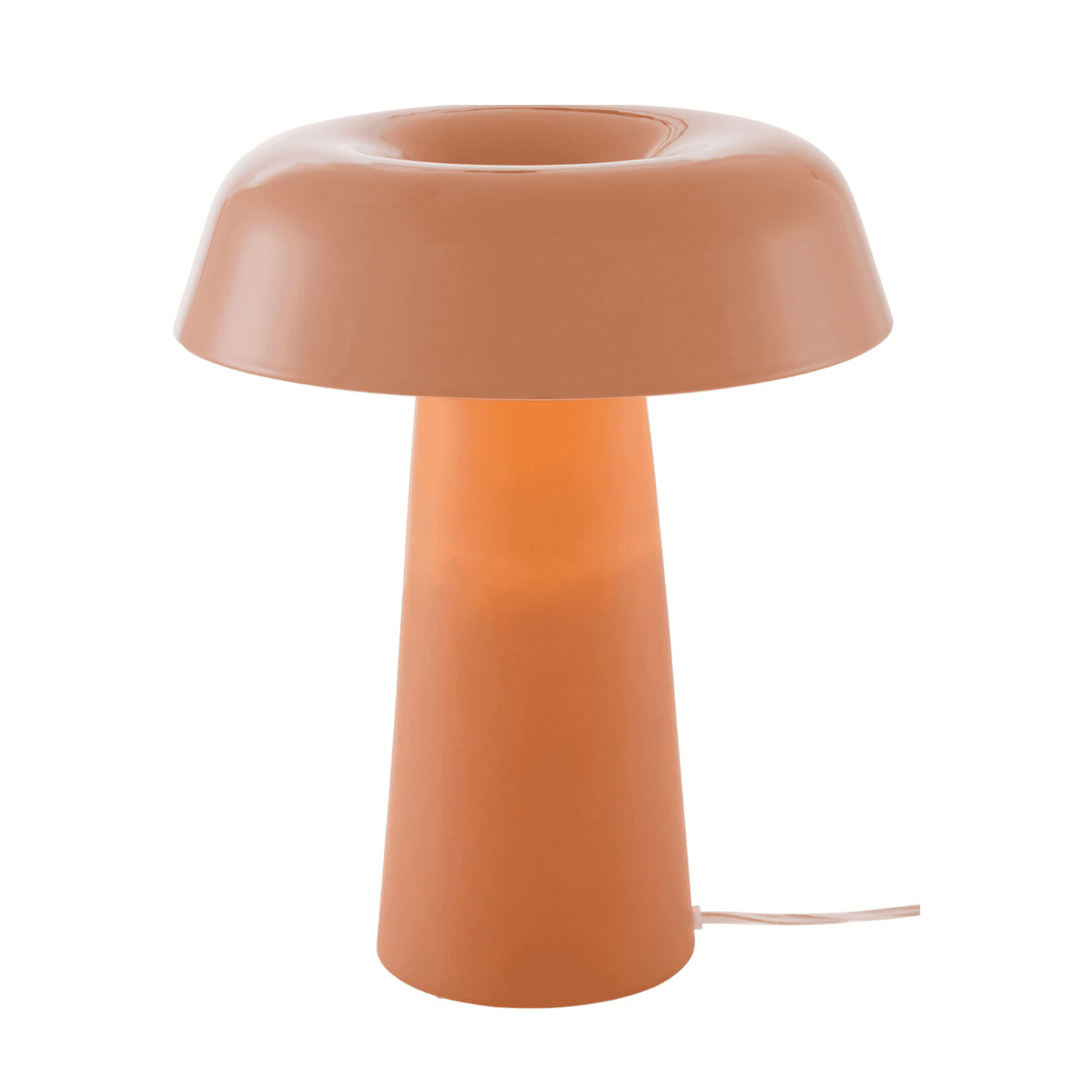 Ligne Roset’s Shitake table lamp in a warm terracotta finish, featuring a sculptural, mushroom-inspired silhouette.