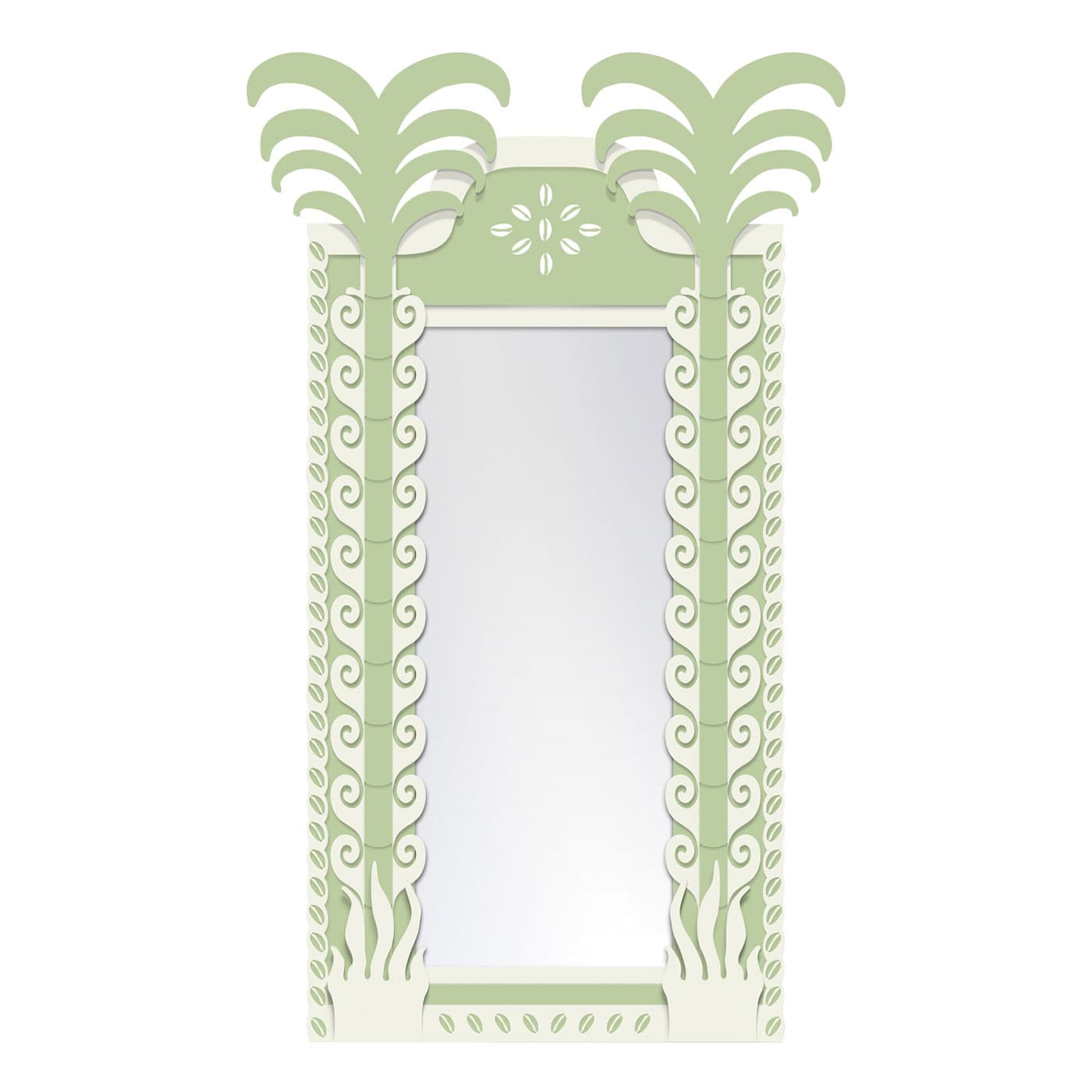 mirror lined with palm tree designs