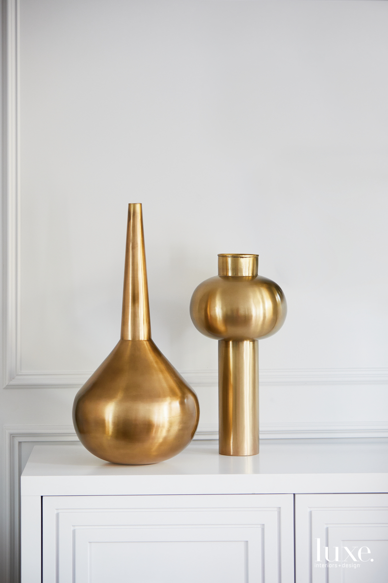 contemporary playroom brass vases