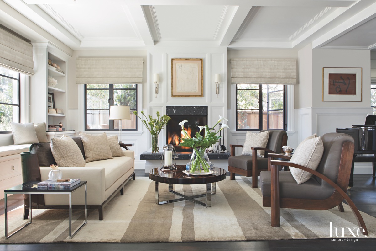 contemporary neutral living room fireplace...