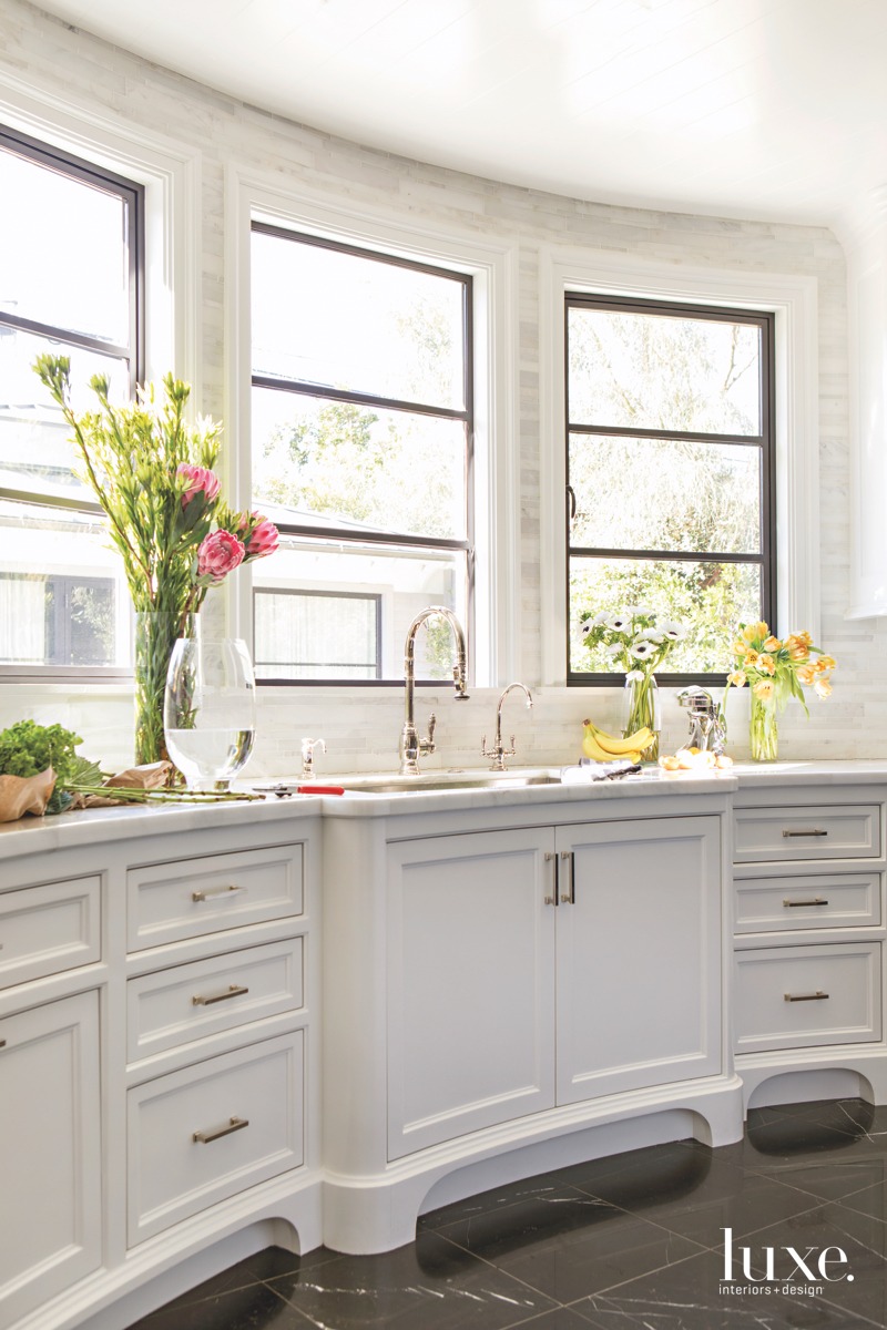 contemporary white kitchen custom windows