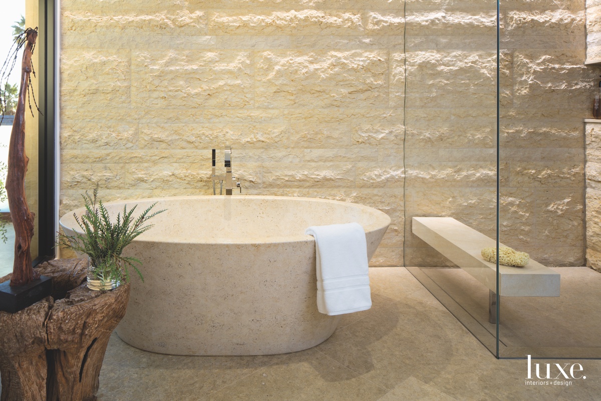 contemporary neutral limestone tub frameless...