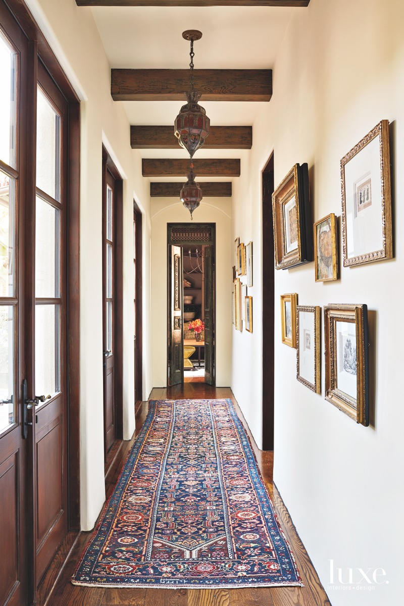 transitional hallway vintage Turkish rug...