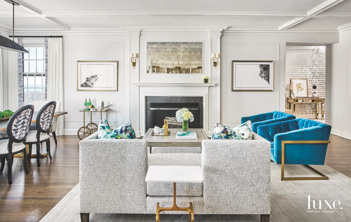contemporary living room blue chairs