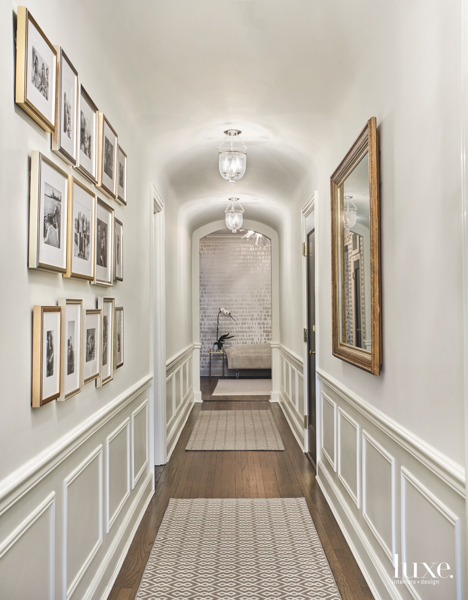contemporary hallway neutral framed photographs