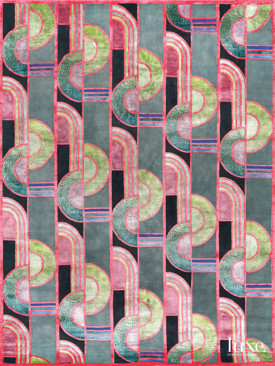 patterned pink and green rug