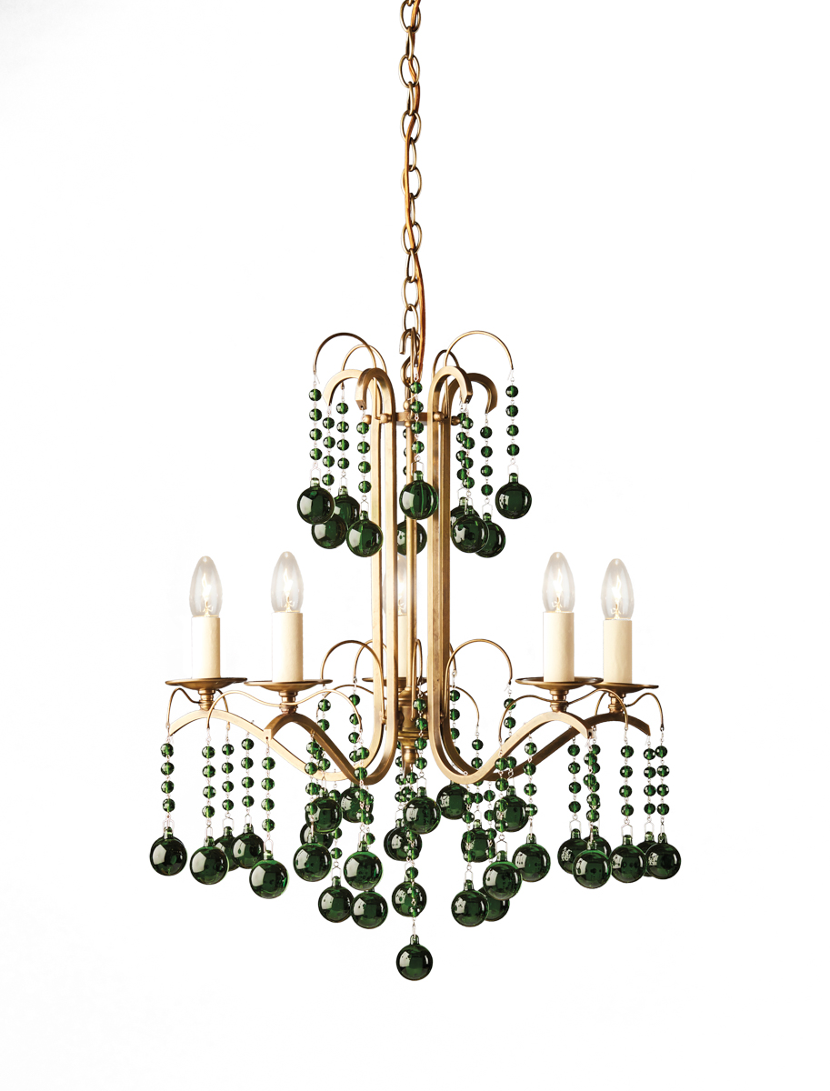 gold and green beaded chandelier