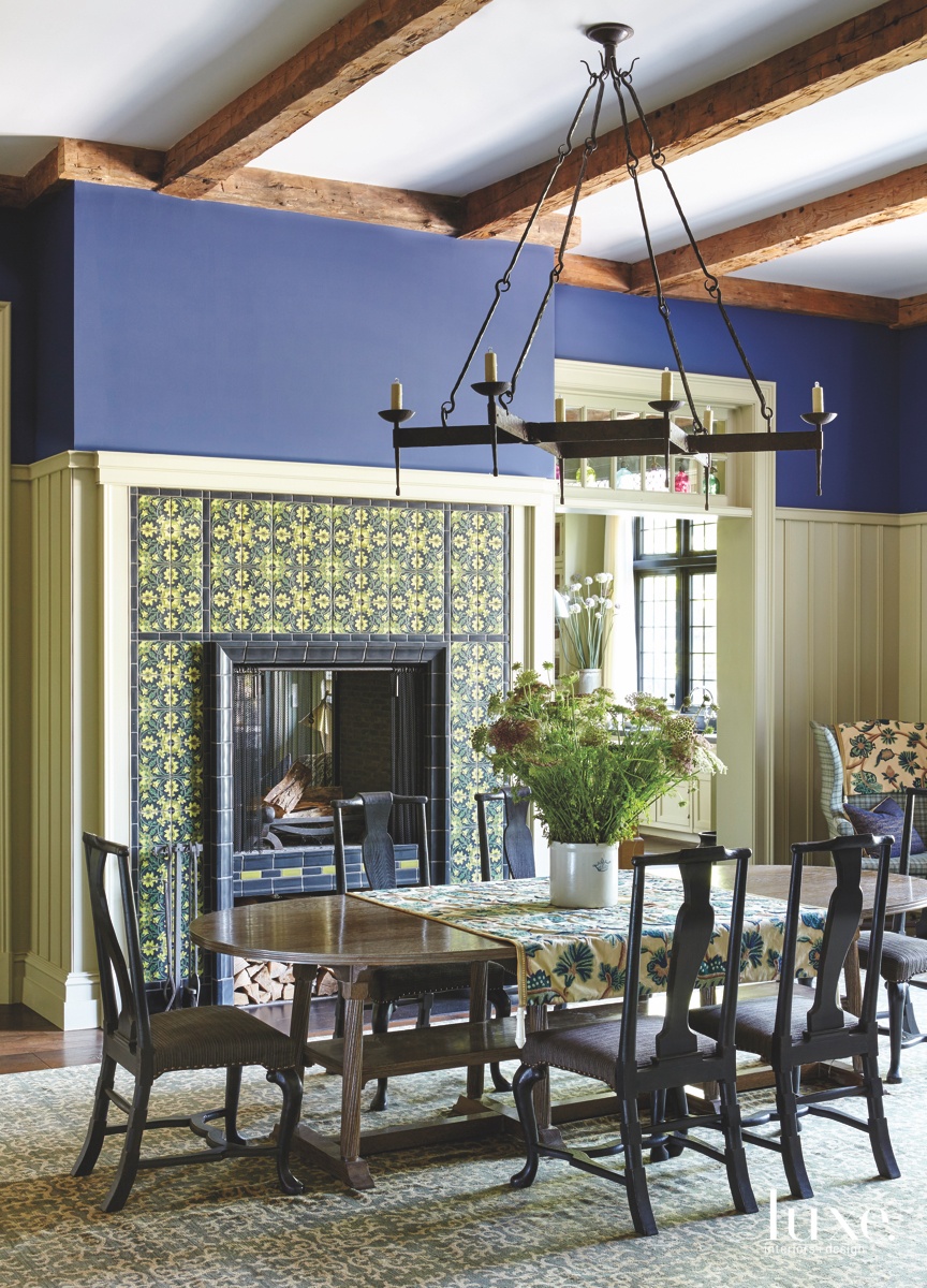 traditional dining room green accents