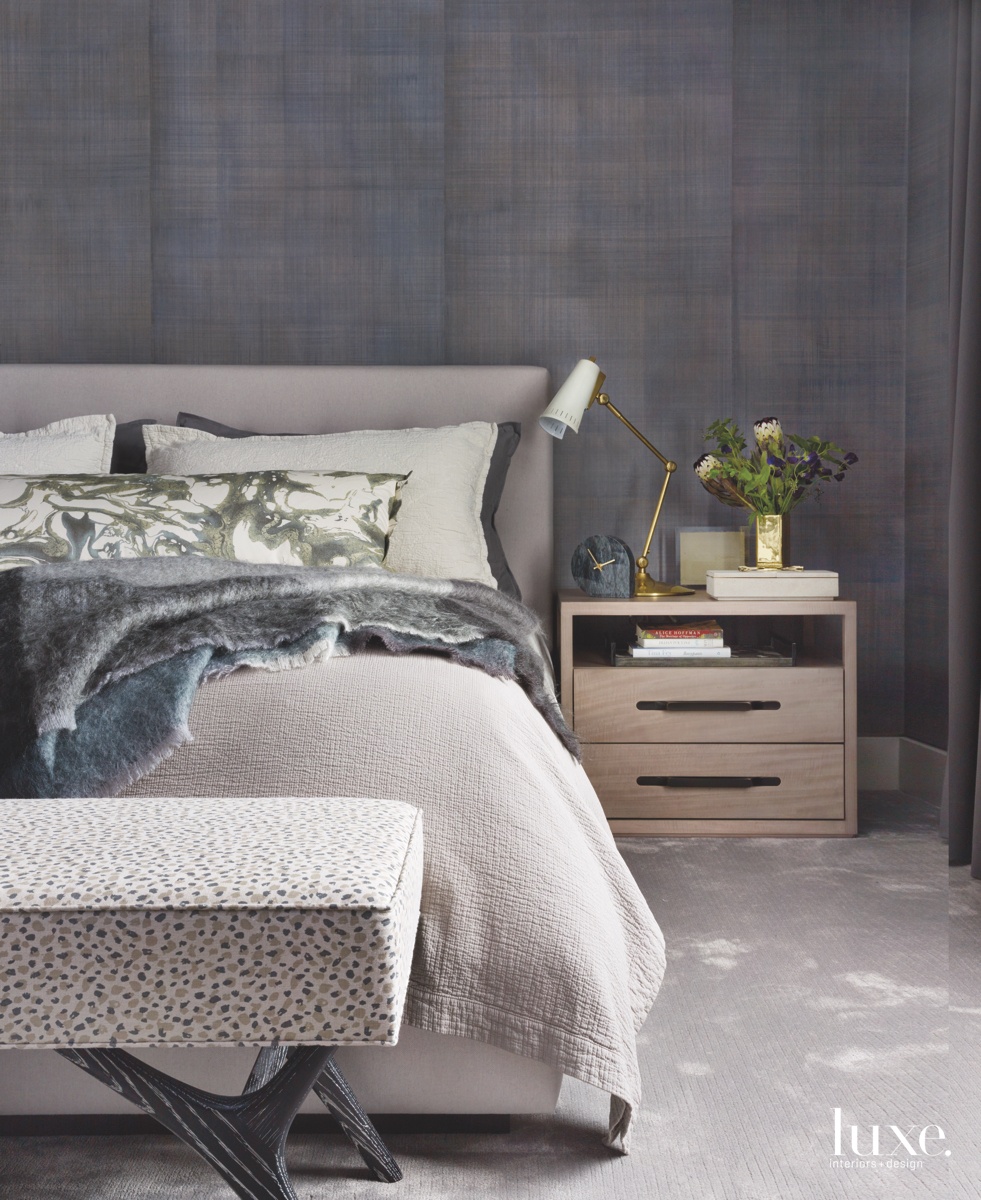 mid-century modern gray bedroom bed