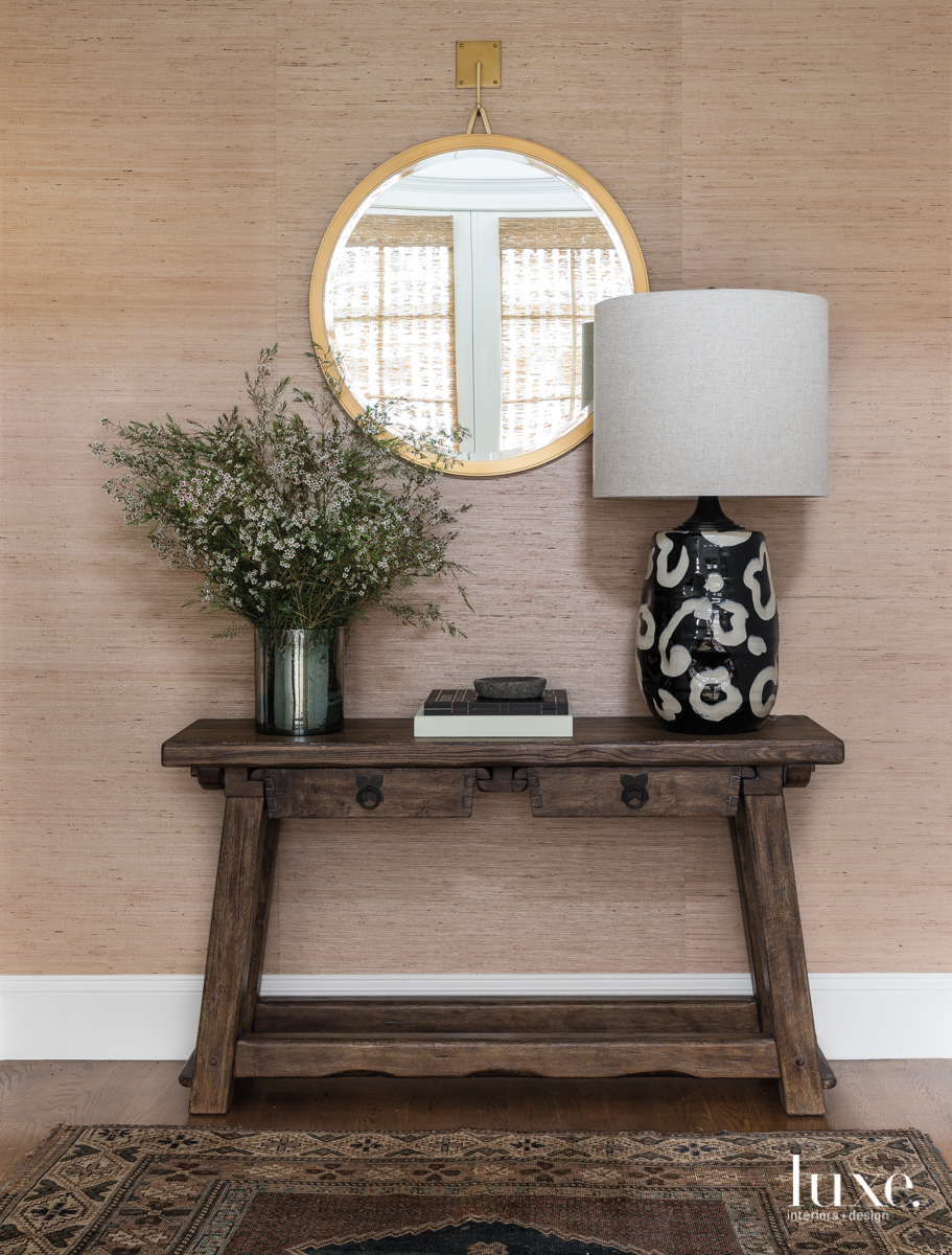 eclectic brown console table circular...