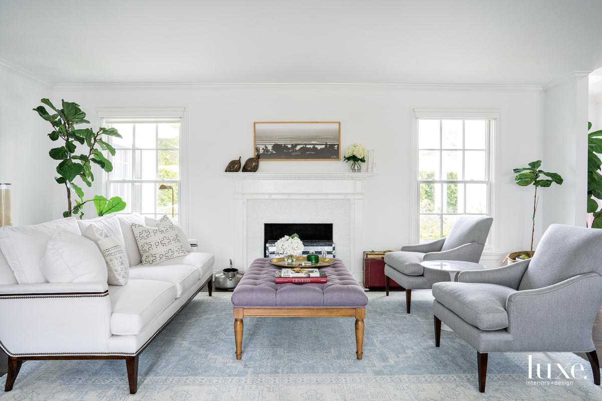 transitional living room white with...