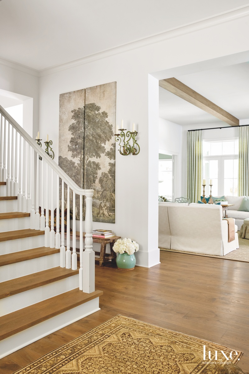 transitional neutral entry staircase rug