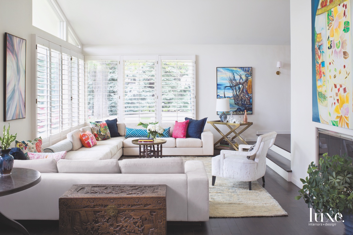 modern living room white sectional...