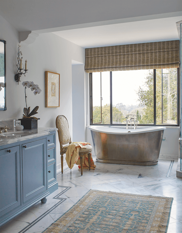 traditional bathroom blue gold accents