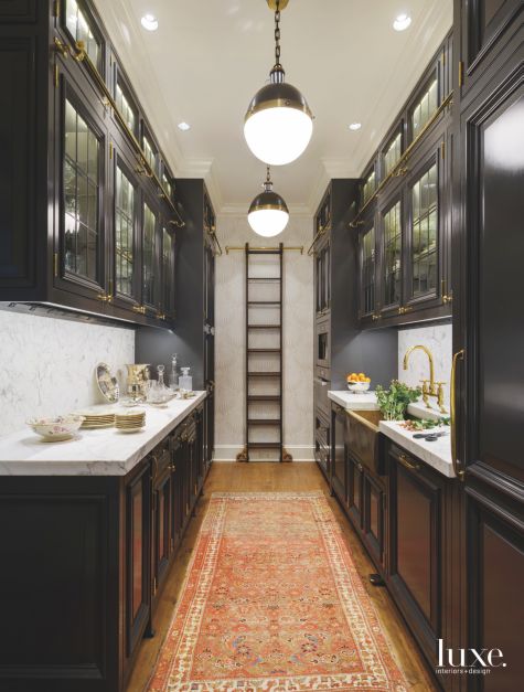 sleek black cabinets in a brightly lit kitchen