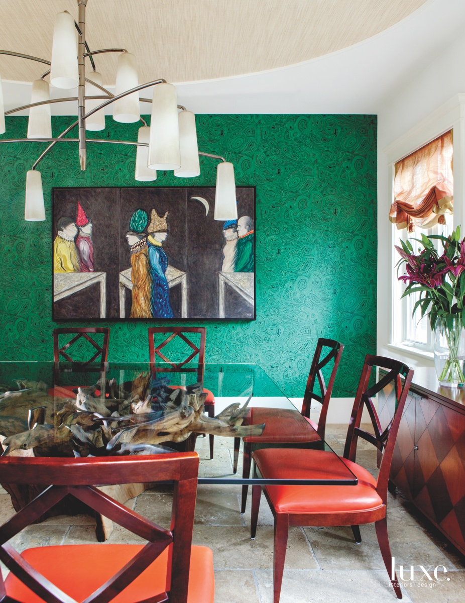 mediterranean dining hall green patterned...