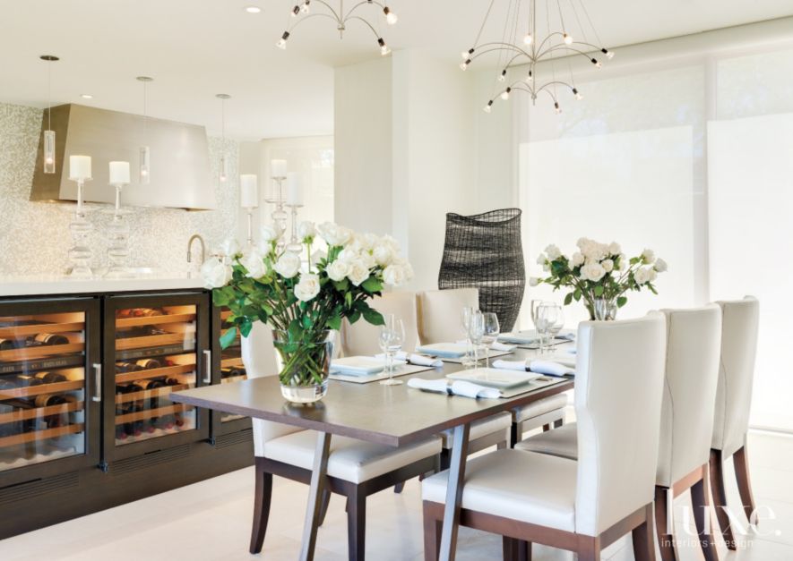Luxe Interiors Design, Dining Room Buffet Table With Wine Fridge