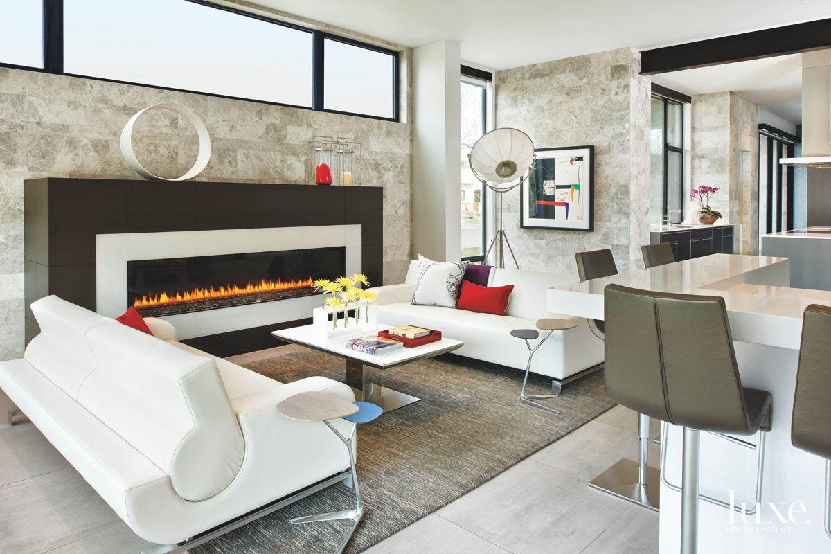 modern living room fireplace brown wool rug