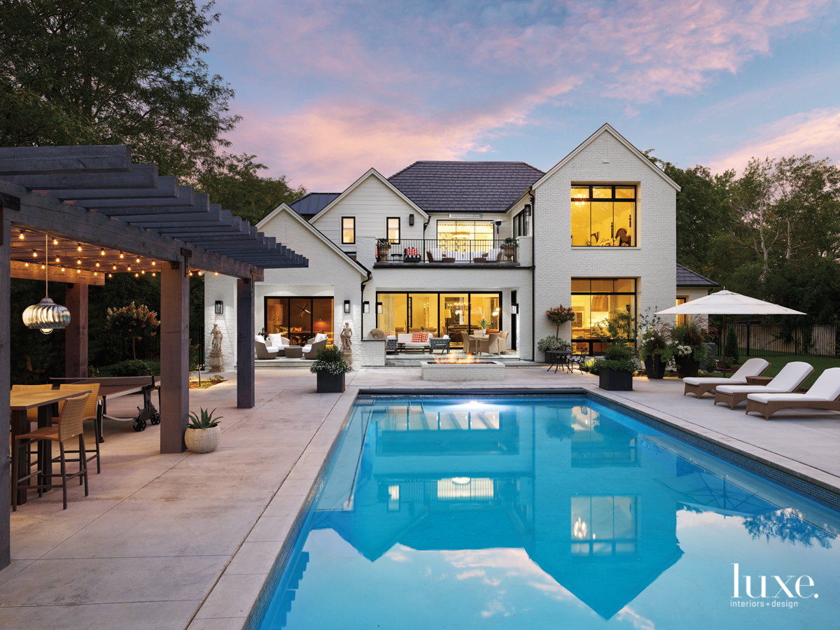 transitional exterior and pool