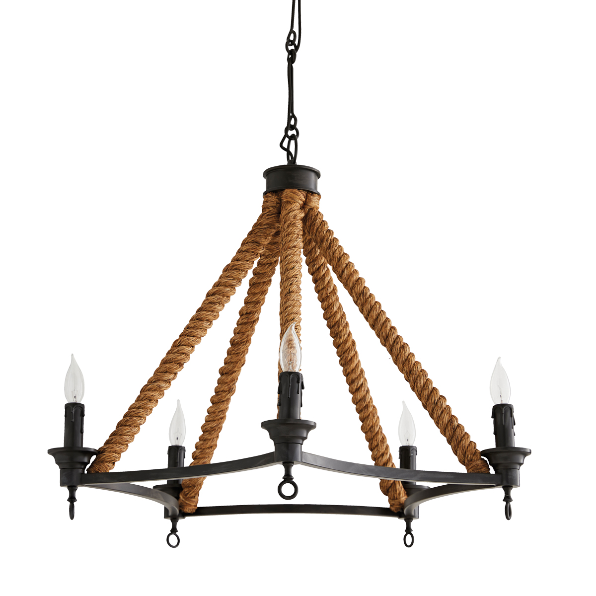 The Johyo Chandelier is made of handwoven rope.