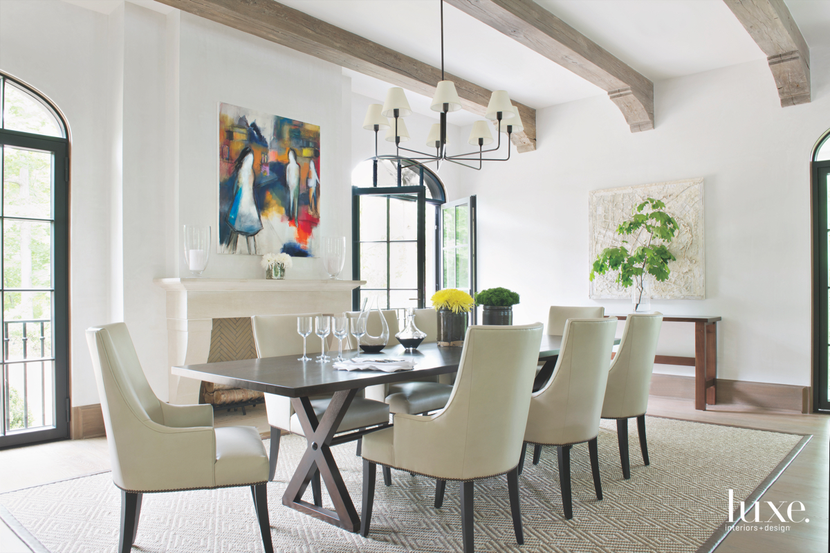 transitional white dining room rainbow...