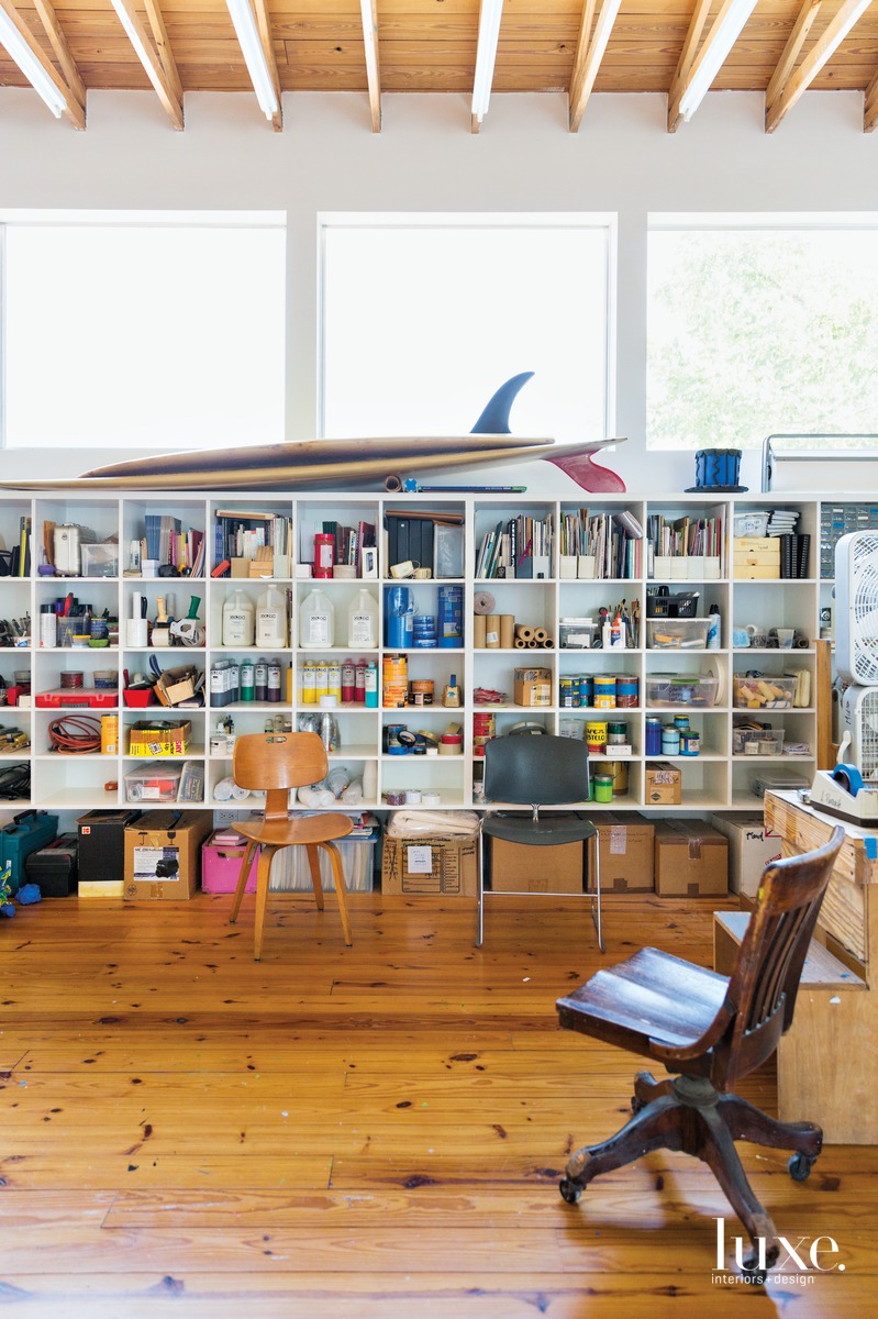 His studio houses two 1966 surfboards.