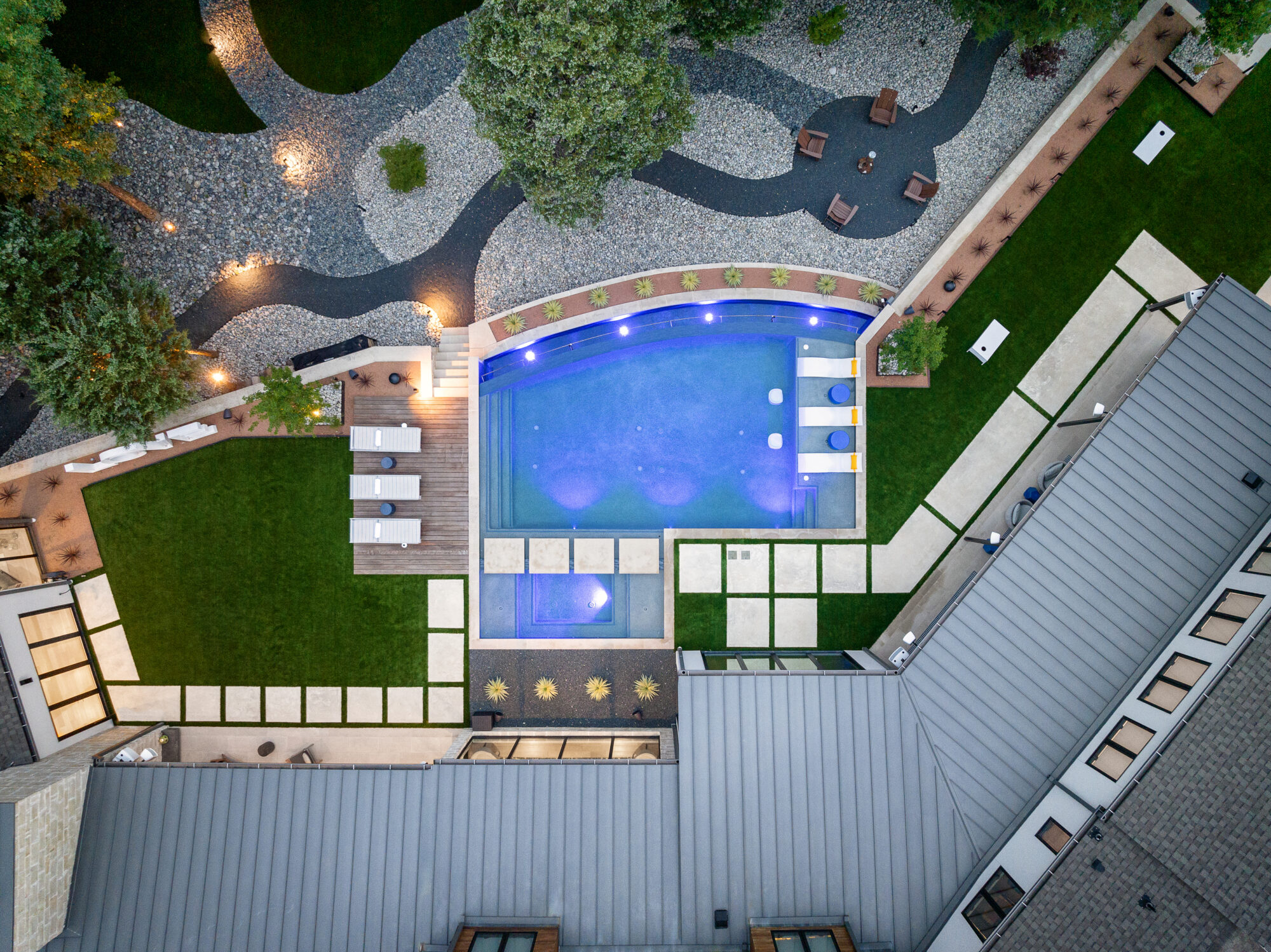aerial view of texas backyard, dallas backyard pool