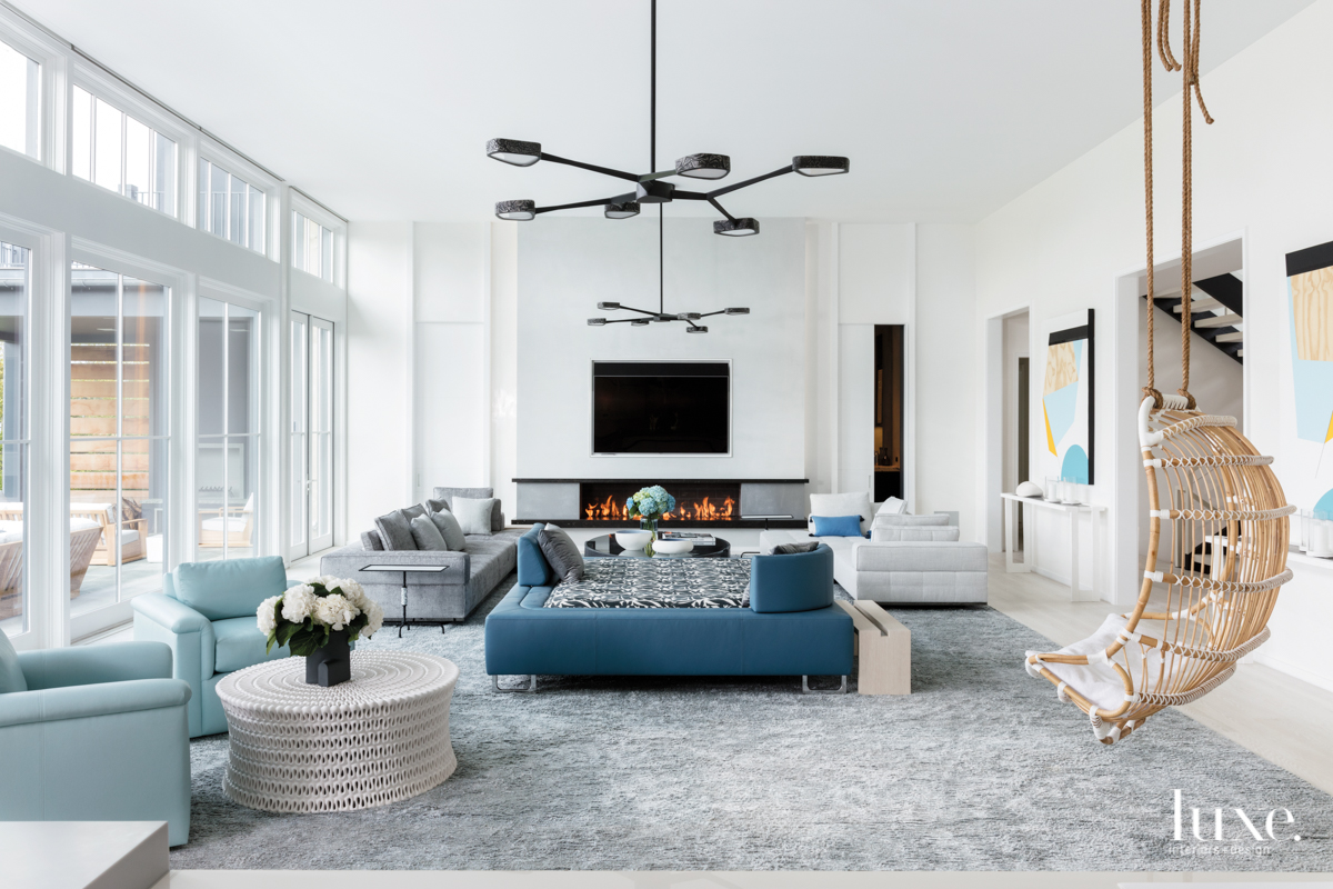 contemporary living room blue accents