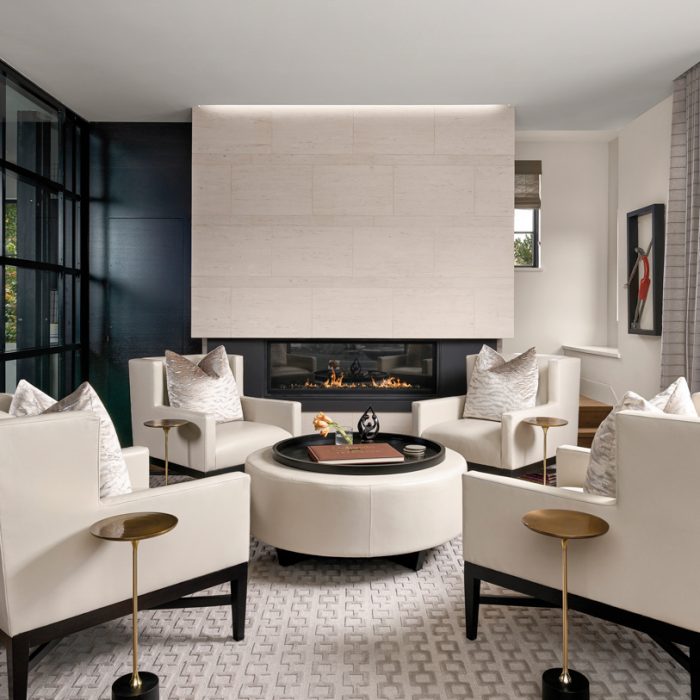 white lounge with sliding panels