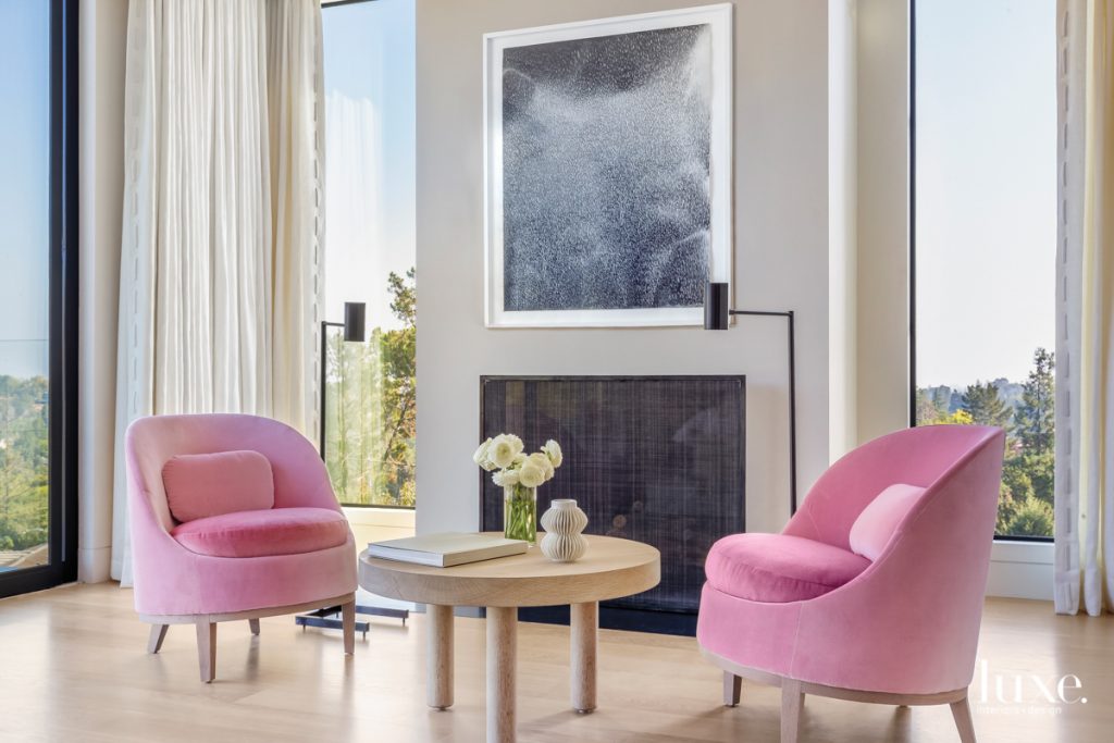 pink chairs in modern bedroom...