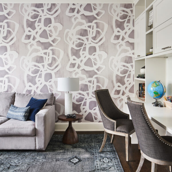 How To Do Neutrals With A Dash Of Whimsy, As Seen In This Seattle Home playroom built-in desk abstract wallcovering