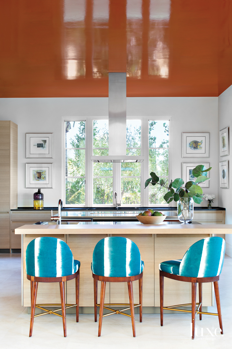 kitchen island with teal hickory chair barstools