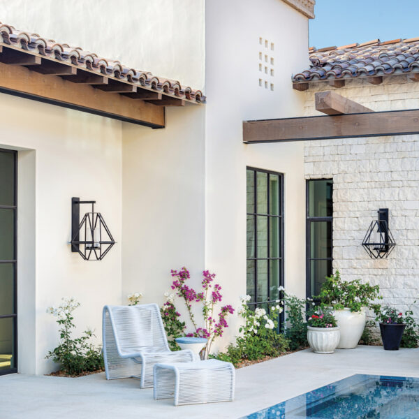 Warmth, Character And Surprise Accents Elevate This California Family Retreat courtyard pool with limestone decking and white lounge chair