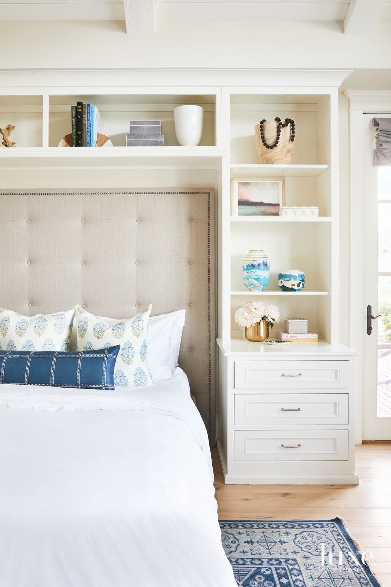 Blues were added to the neutral tones of the master bedroom.