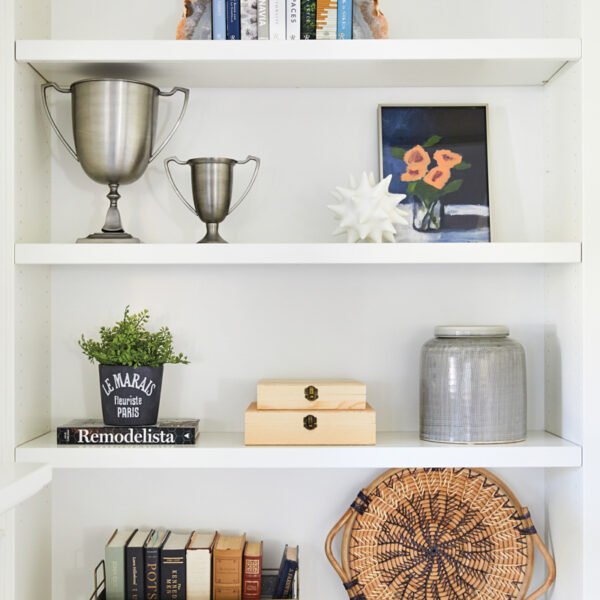 A Fresh Spin On Traditional Style Creates A Homey Phoenix Retreat For A Young Couple Shelving in the music room allows the owners to display their art and objects.