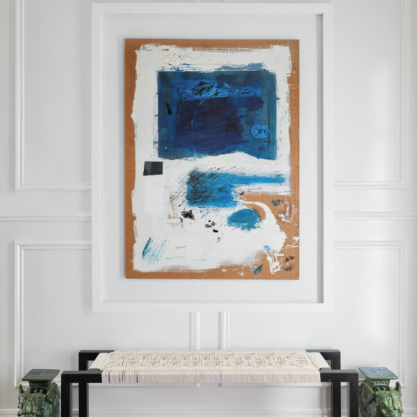 A Little Bit Of The Unexpected Makes A Designer’s Chicago-Area Home Sing An abstract William McClure painting hangs above a bench from Peg Woodworking.