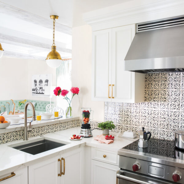 Ties To An Iconic Palm Beach Hotel Inspire An Equally Chic Villa All About Simple Luxury kitchen with backsplash tiles and white countertop