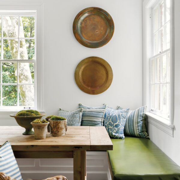 A Design Insta Crush Yields A Soulful Remodel Of A Nashville Home breakfast area green kravet banquette