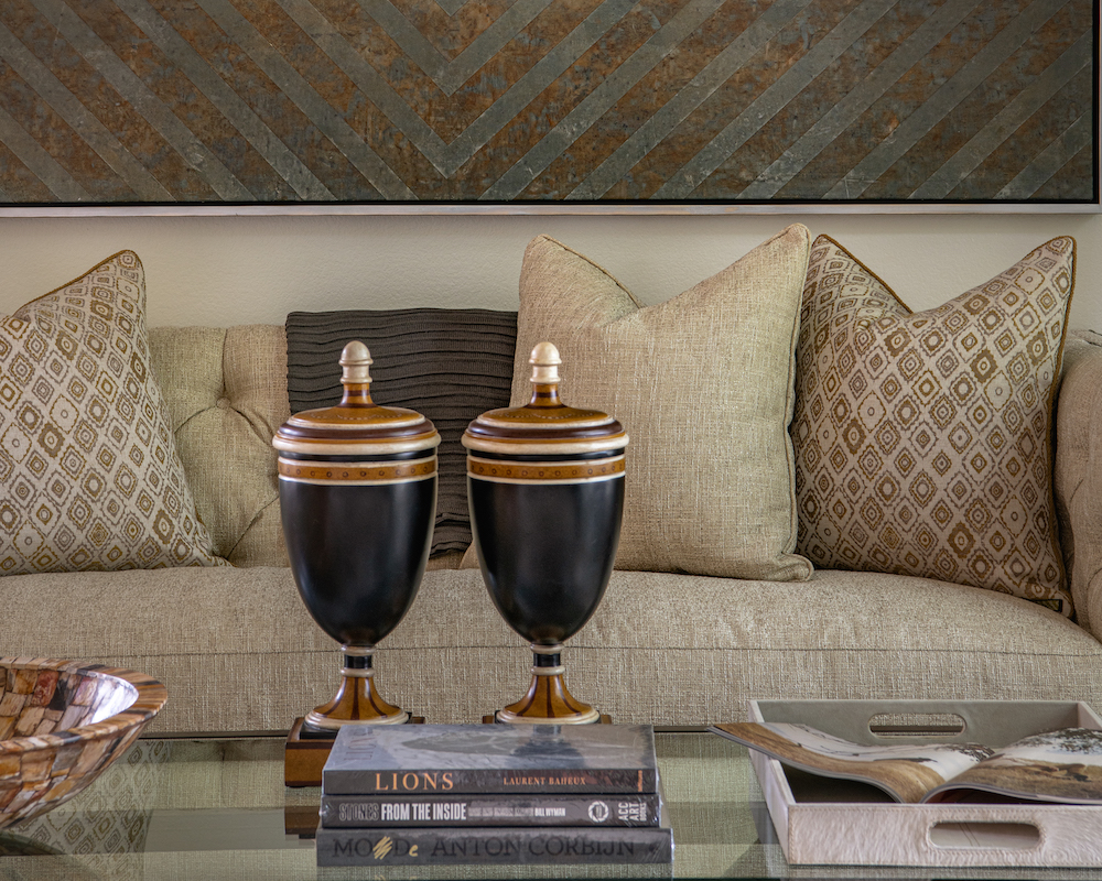 black and brown decorative coffee table pieces