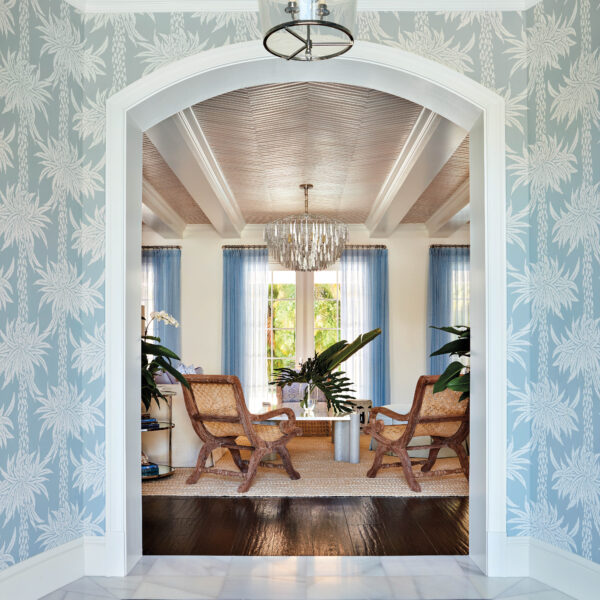 With Palm Frond Accents And Dominant Blue Tones, This Palm Beach Getaway Shines With Island Glamour