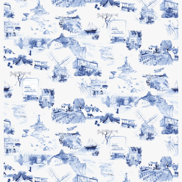 Quaint Depictions Of Small Town Scenes Are Brought To Life In A Hamptons-Centric Toile